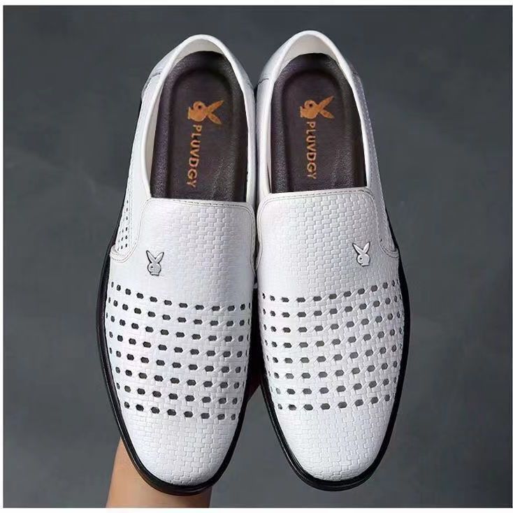 [Soft cowhide] summer leather shoes leather breathable casual business men's shoes men's sandals leather hollow hole shoes