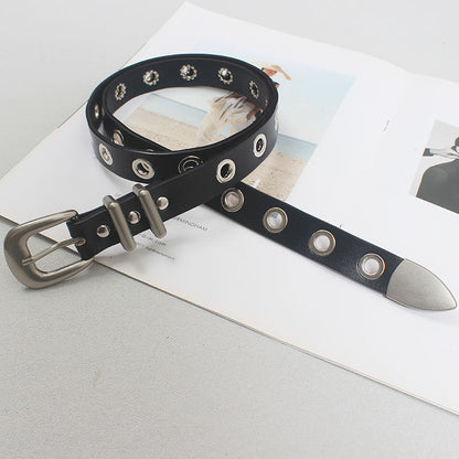 ins style celebrity style punch-free punk fashion all-match simple single row hole belt men's and women's jeans belt