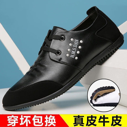 [Leather cowhide] men's leather shoes leather breathable casual leather shoes men's non-slip wear-resistant fashion all-match Bean shoes