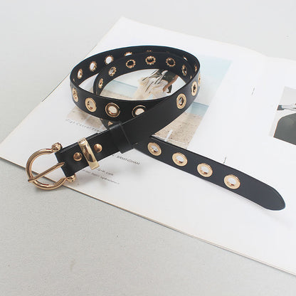 ins style celebrity style punch-free punk fashion all-match simple single row hole belt men's and women's jeans belt