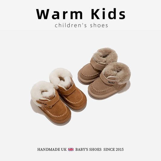Leather Baby Wool Snow Boots Northeast Thick Cotton Boots Winter New Men's and Women's Children's Simple Soft Sole Cotton Shoes