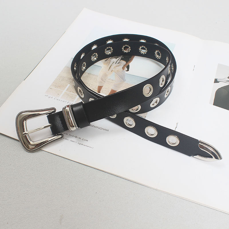 ins style celebrity style punch-free punk fashion all-match simple single row hole belt men's and women's jeans belt