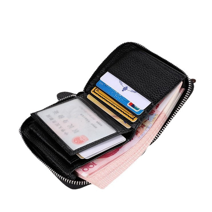 9039 Short Wallet Men's Genuine Leather Wallet Crazy Horse Leather 80% off Wallet Card Holder Black Zipper Coin Wallet