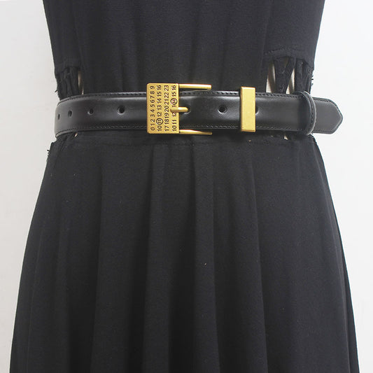 Japanese new style petty asset style design texture rose gold buckle French exquisite belt Women's decorative leather belt