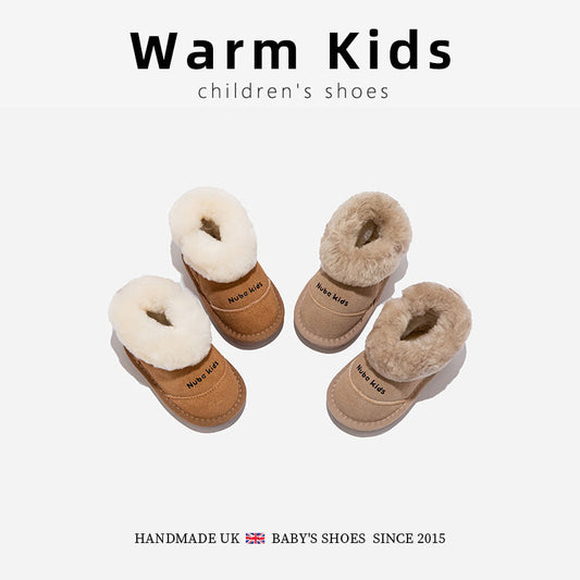 Genuine Leather Wool Children's Snow Boots Casual Fleece-Lined Winter New 2025 Boys and Girls Baby Non-Slip Thickened Large Cotton Shoes