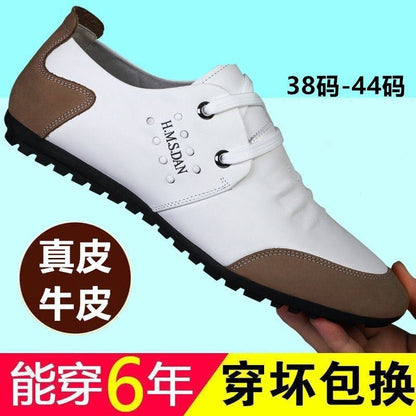 [Leather cowhide] men's leather shoes leather breathable casual leather shoes men's non-slip wear-resistant fashion all-match Bean shoes