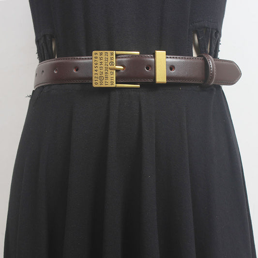 Japanese new style petty asset style design texture rose gold buckle French exquisite belt Women's decorative leather belt