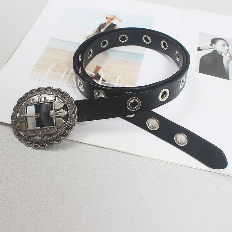 ins style celebrity style punch-free punk fashion all-match simple single row hole belt men's and women's jeans belt