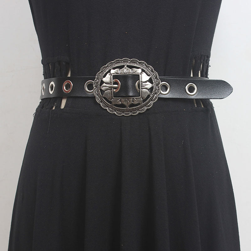 ins style celebrity style punch-free punk fashion all-match simple single row hole belt men's and women's jeans belt
