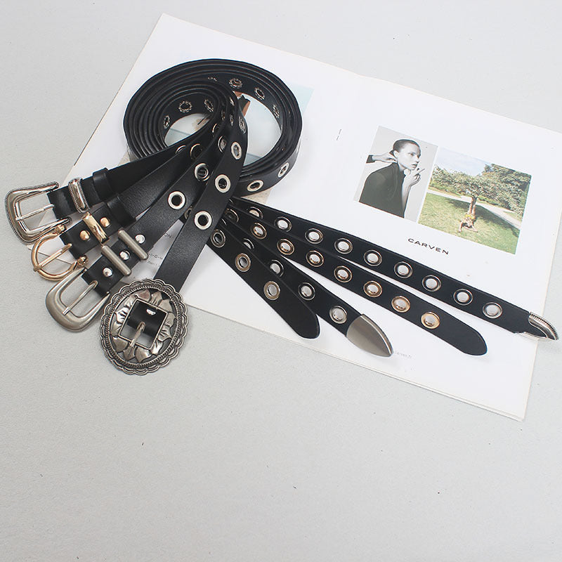 ins style celebrity style punch-free punk fashion all-match simple single row hole belt men's and women's jeans belt