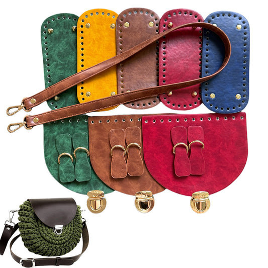 DIY Bag Leather Accessories Handmade Woven Backpack Bottom Shoulder Strap Bag Cover Buckle Retro Leather Five-piece Set