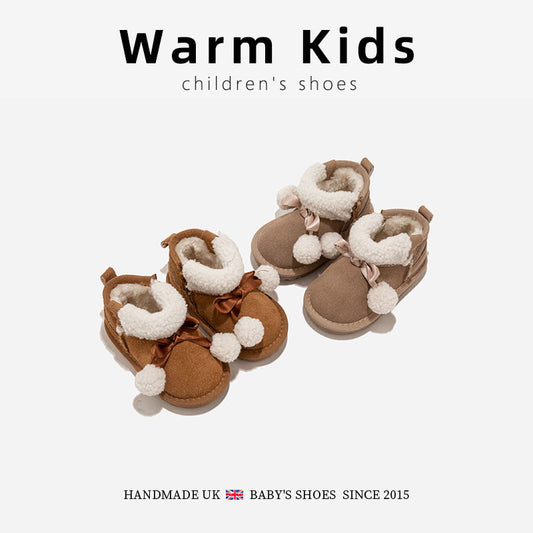 Genuine Leather Children's Cotton Boots Thickened Warm Snow Boots Winter New Boys and Girls Baby Toddler Soft Sole Cotton Boots