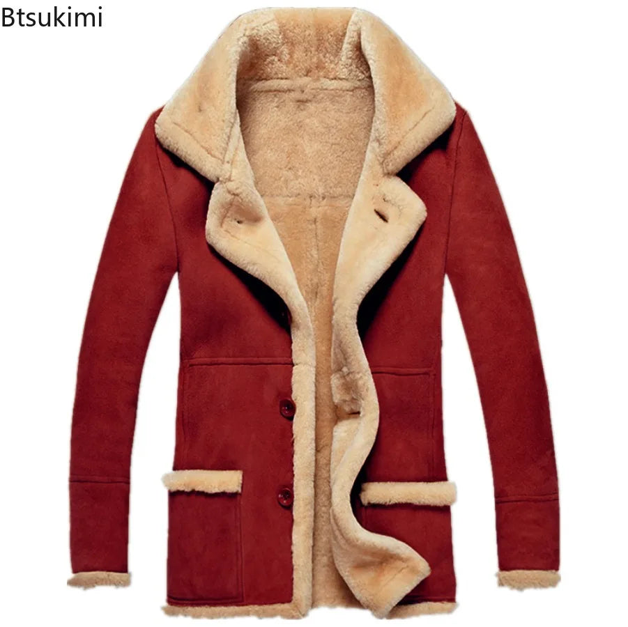 New Men's Faux Fur Jackets Winter Overcoat Thickened Plush Lining Lapel Coldproof European Style Leather Lapel Jacket Coat Male