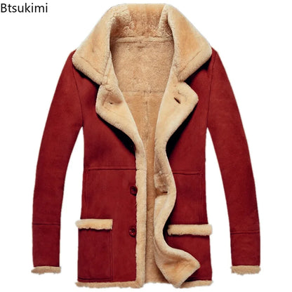 New Men's Faux Fur Jackets Winter Overcoat Thickened Plush Lining Lapel Coldproof European Style Leather Lapel Jacket Coat Male