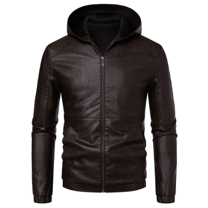 New Autumn Winter Men's Fleece Leather Jackets Casual Warm Windbreaker Hooded Coats Men Motorcycle PU Leather Jackets Streetwear