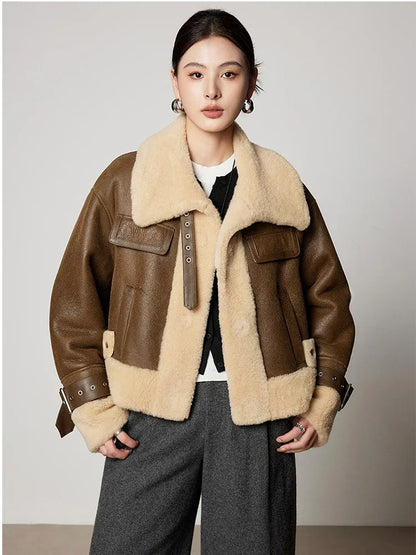 Simple Short Genuine Leather Real Fur Jacket for Women 2026 New High-end Luxury Natural Merino Sheep Fur Winter Lambswool Coats