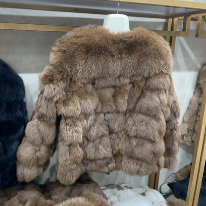 New women's natural real fox fur coat with fox collar for winter fashion and warmth short fox fur leather jacket HUA QIU MEI SI