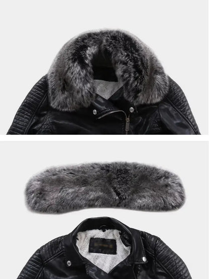 2026 Hot Fashion Women New Winter Warm Faux Leather Jackets with Fur Collar Belt Ladies Thick Black Moto & Biker Outerwear Coats