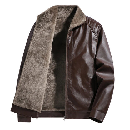 Leather Jacket Man Fleece Lined Winter Jacket Fashion Retro Motorcycle Biker Jacket Faux Leather Coat Outwear Casual Streetwear