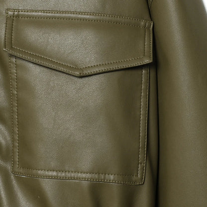 Women's Jacket Faux Leather Jacket Green Women's Demi-Season Jacket Outerwears Women's Autumn New In Coat Windbreaker Streetwear