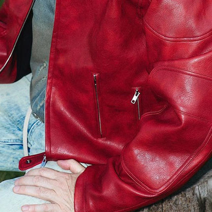 Men's Red Long-Sleeved  Leather Jacket American Retro Fashion Trend Street Hip-Hop Loose Casual Niche 2026 Men's New Jacket