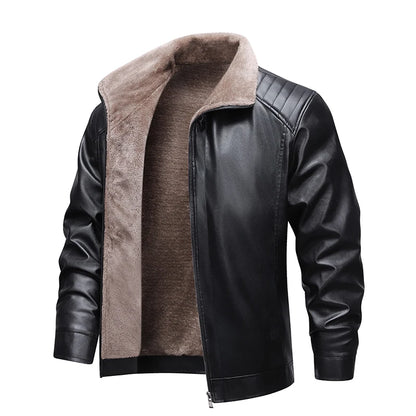 Leather Jacket Man Fleece Lined Winter Jacket Fashion Retro Motorcycle Biker Jacket Faux Leather Coat Outwear Casual Streetwear