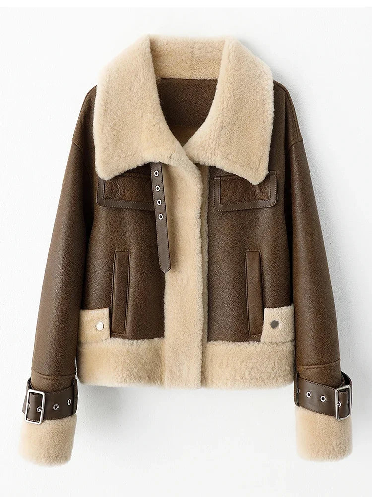 Simple Short Genuine Leather Real Fur Jacket for Women 2026 New High-end Luxury Natural Merino Sheep Fur Winter Lambswool Coats