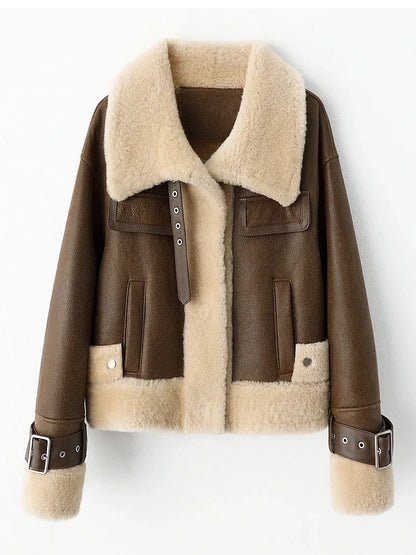 Simple Short Genuine Leather Real Fur Jacket for Women 2026 New High-end Luxury Natural Merino Sheep Fur Winter Lambswool Coats