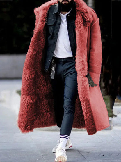 Mens Faux Leather Fur Coat Long Length Jacket 4 Colors 8 Sizes Winter Warm Parka Outerwear Hot Sale