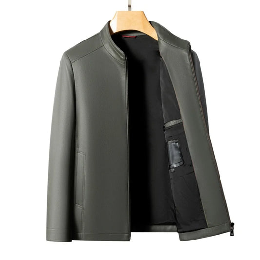 New Spring and Autumn 2025 Casual Leather Jackets, Men's Stand-Up Collar Leather Jackets, and High-End Large-Sized Goatskin Coat