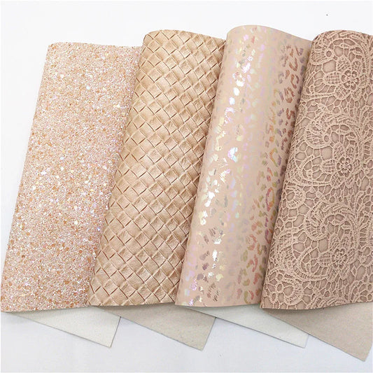 Nude Glitter Leather Sheets Flowers Embossed Faux Leather Weave Synthetic Leather Leopard Leather For Bows DIY 21x29CM Q1116