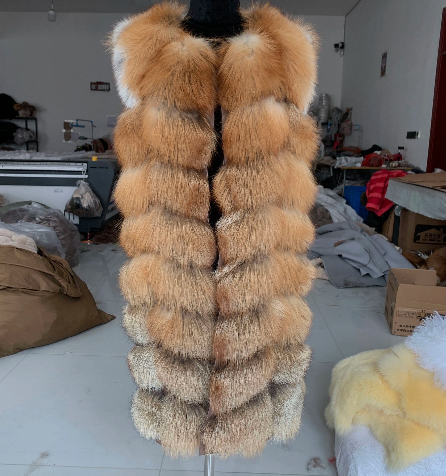 HUA QIU MEI SI Natural Red Fox Fur Jacket for Women's Winter Warmth 100% True Fur Leather Jacket Red Fox Jacket