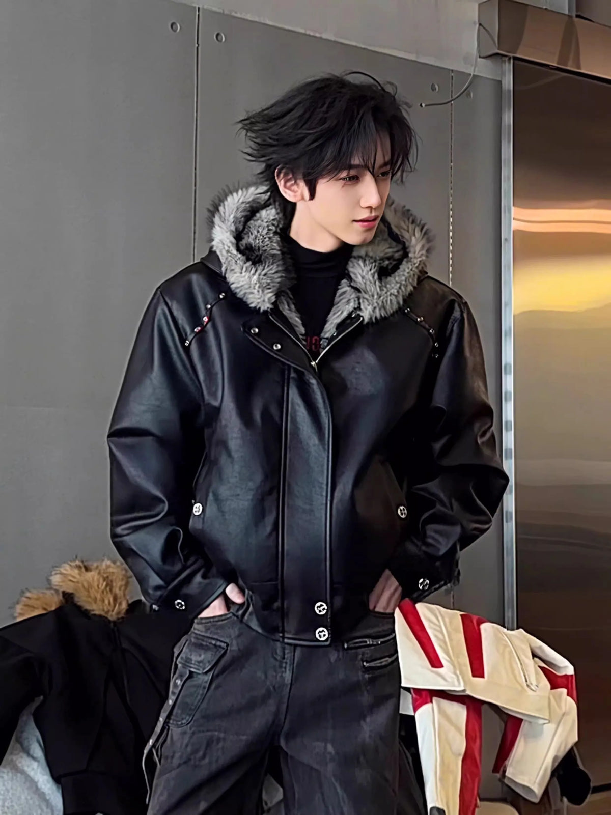 Good Quality PU Leather Faux Fur Leather Jacket Winter Coat Man Woman Vintage Casual Thicken Warm Leather Coat Outerwear