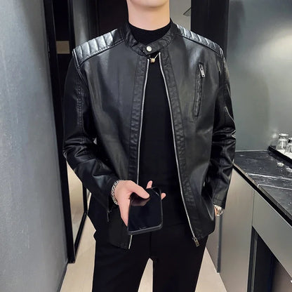 White Leather Jackets Men's Autumn Spring Fashion Trend Simple Personality Male PU Leather Jackets Winter Slim Windbreaker Mens