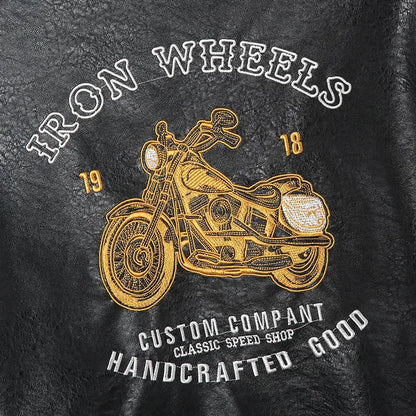 Fashionable Men's High - Street Biker Leather Jackets, V - Neck Handsome Men's Washed PU Leather Jackets for Spring and Autumn.
