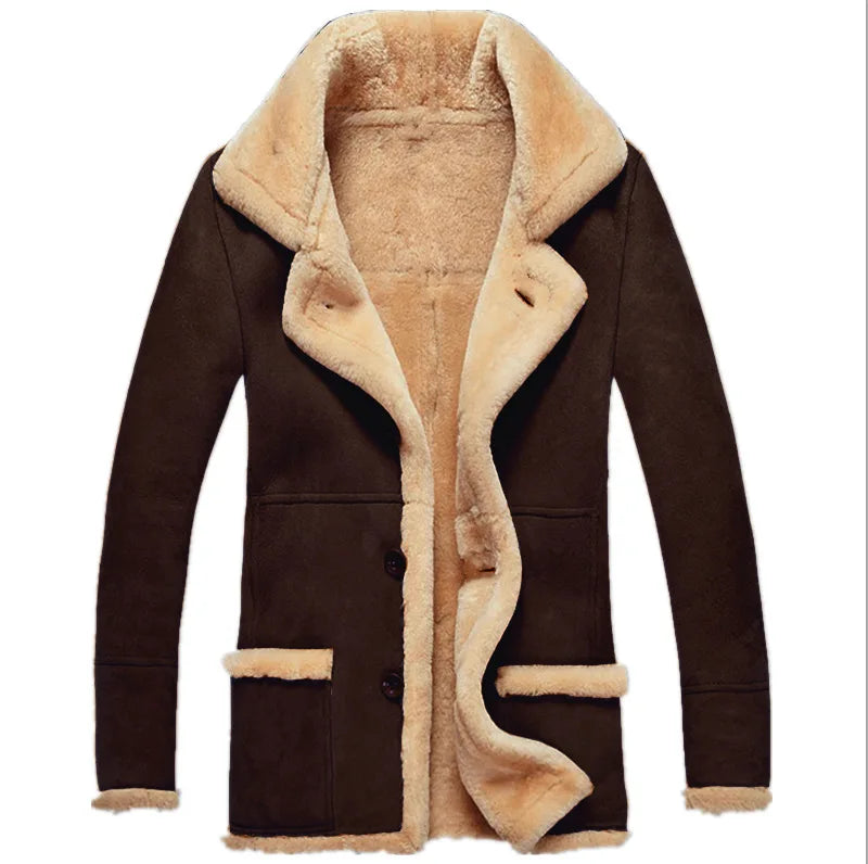 New Men's Faux Fur Jackets Winter Overcoat Thickened Plush Lining Lapel Coldproof European Style Leather Lapel Jacket Coat Male