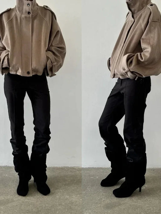 Faux Fur Jackets Women Loose High Neck Long Sleeves Zipper Coats Female 2025 Autumn Winter Chic Fashion Solid Warm Outwears