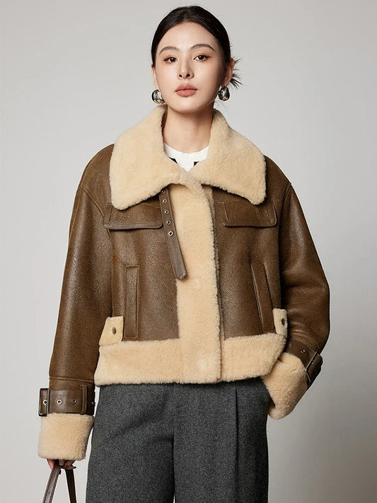 Simple Short Genuine Leather Real Fur Jacket for Women 2026 New High-end Luxury Natural Merino Sheep Fur Winter Lambswool Coats