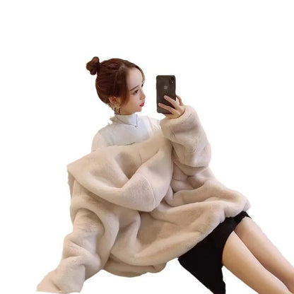 Fur Jacket for Women 2024 New Autumn and Winter Outfit  Thick Hooded Imitation Rabbit Mink Plush Loose Short Jacket for Women