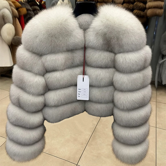 QUEENTINA Fox Fur Coat Long Sleeves Real Winter Women'S Brown 2025 Leather And Skin Clothing Natural New In Coats & Jackets