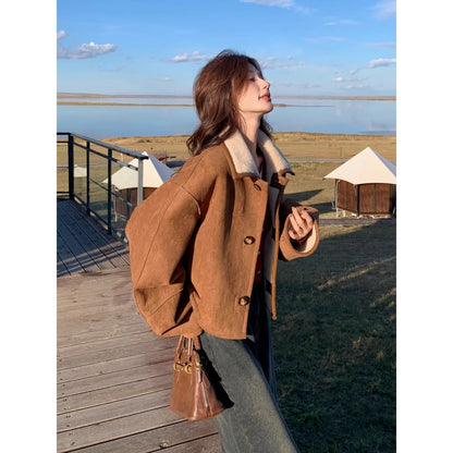 Fur Integrated Lamb Velvet Jacket 2025 Women's Handsome Fashion Temperament Thickened Short Suede Top