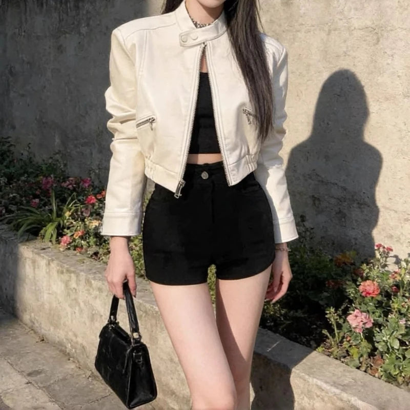 Leather Jacket for Women 2026 Spring and Autumn New Fashion Slim Slim Street Motorcycle Wear Leather Jacket Short Style Trendy