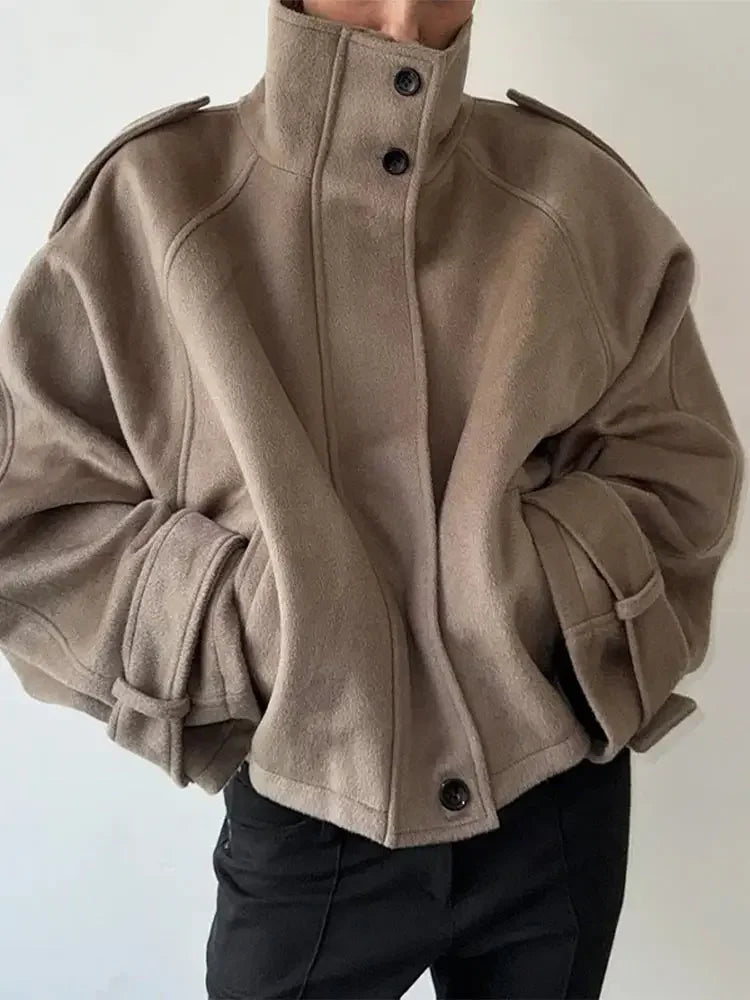 Faux Fur Jackets Women Loose High Neck Long Sleeves Zipper Coats Female 2025 Autumn Winter Chic Fashion Solid Warm Outwears