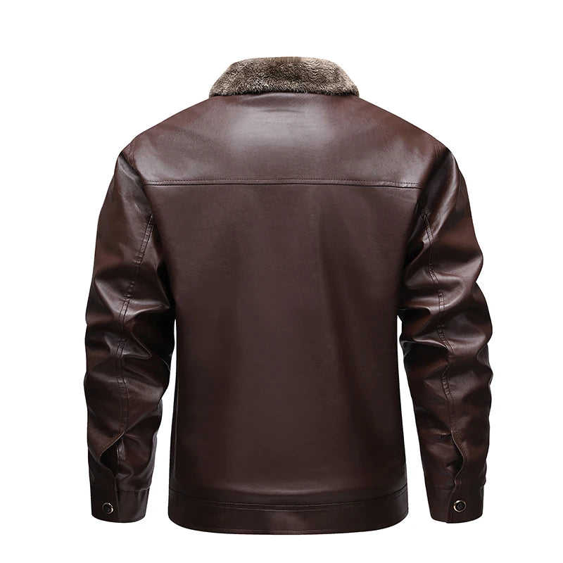 Leather Jacket Man Fleece Lined Winter Jacket Fashion Retro Motorcycle Biker Jacket Faux Leather Coat Outwear Casual Streetwear