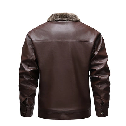 Leather Jacket Man Fleece Lined Winter Jacket Fashion Retro Motorcycle Biker Jacket Faux Leather Coat Outwear Casual Streetwear
