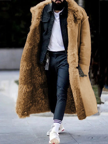 Mens Faux Leather Fur Coat Long Length Jacket 4 Colors 8 Sizes Winter Warm Parka Outerwear Hot Sale