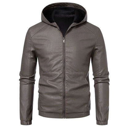 New Autumn Winter Men's Fleece Leather Jackets Casual Warm Windbreaker Hooded Coats Men Motorcycle PU Leather Jackets Streetwear