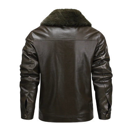 Fur Collar Men Faux Leather Jacket Winter Fleece Lined Biker Jackets Fashion Motorcycle Leather Coat Outwear Casual Streetwear