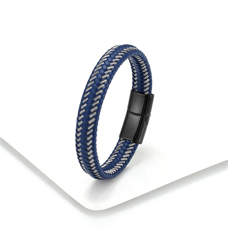 Leather Rope Bracelet Stainless Steel Leather Braided Bracelet Leather Bracelet Red Bracelet Men's Leather Jewelry