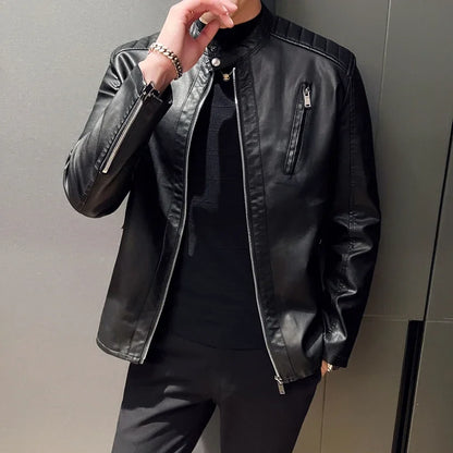 White Leather Jackets Men's Autumn Spring Fashion Trend Simple Personality Male PU Leather Jackets Winter Slim Windbreaker Mens